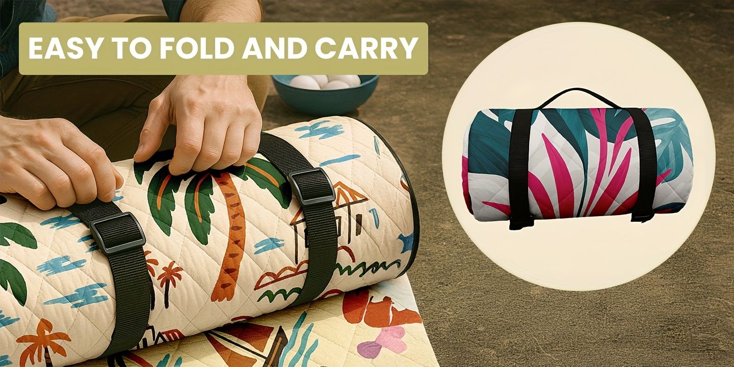 Outdoor Camping Quilted Picnic Mat - Three-Layer Design, Portable & Stylish V1102-132-BLA-83846