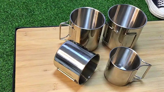 SUS304, outdoor cup set, camping cups, stainless steel cups, outdoor drinking vessels, mesh storage bag, V1102-132-SIL-51061