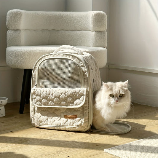 White cat backpack carrier, pet travel carrier, breathable cat backpack, stylish cat carrier, cat supplies V1102-135-GRA-45887
