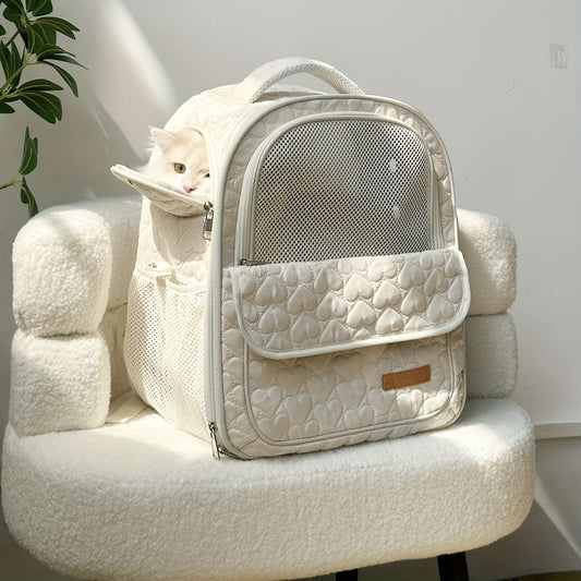 White cat backpack carrier, pet travel carrier, breathable cat backpack, stylish cat carrier, cat supplies V1102-135-GRA-45887