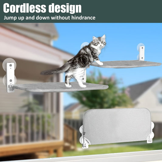 window-mounted cat hammock, cat window perch, cat hammock with suction cups, cat furniture Australia, V1102-135-GRA-79582