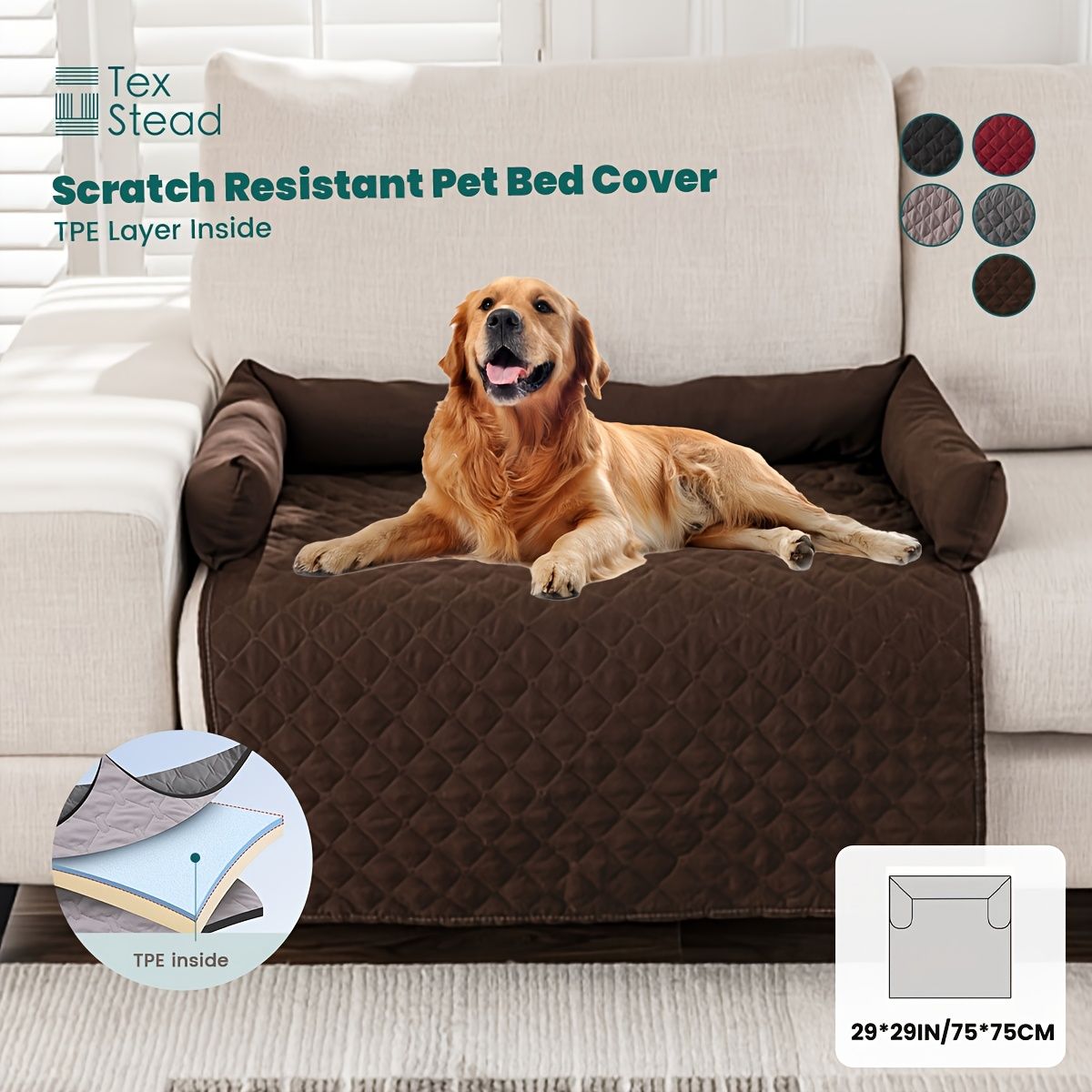 Scratch Resistant Pet Bed Cover, TPE Pet Furniture Protector, 75x75 cm V1102-136-15377