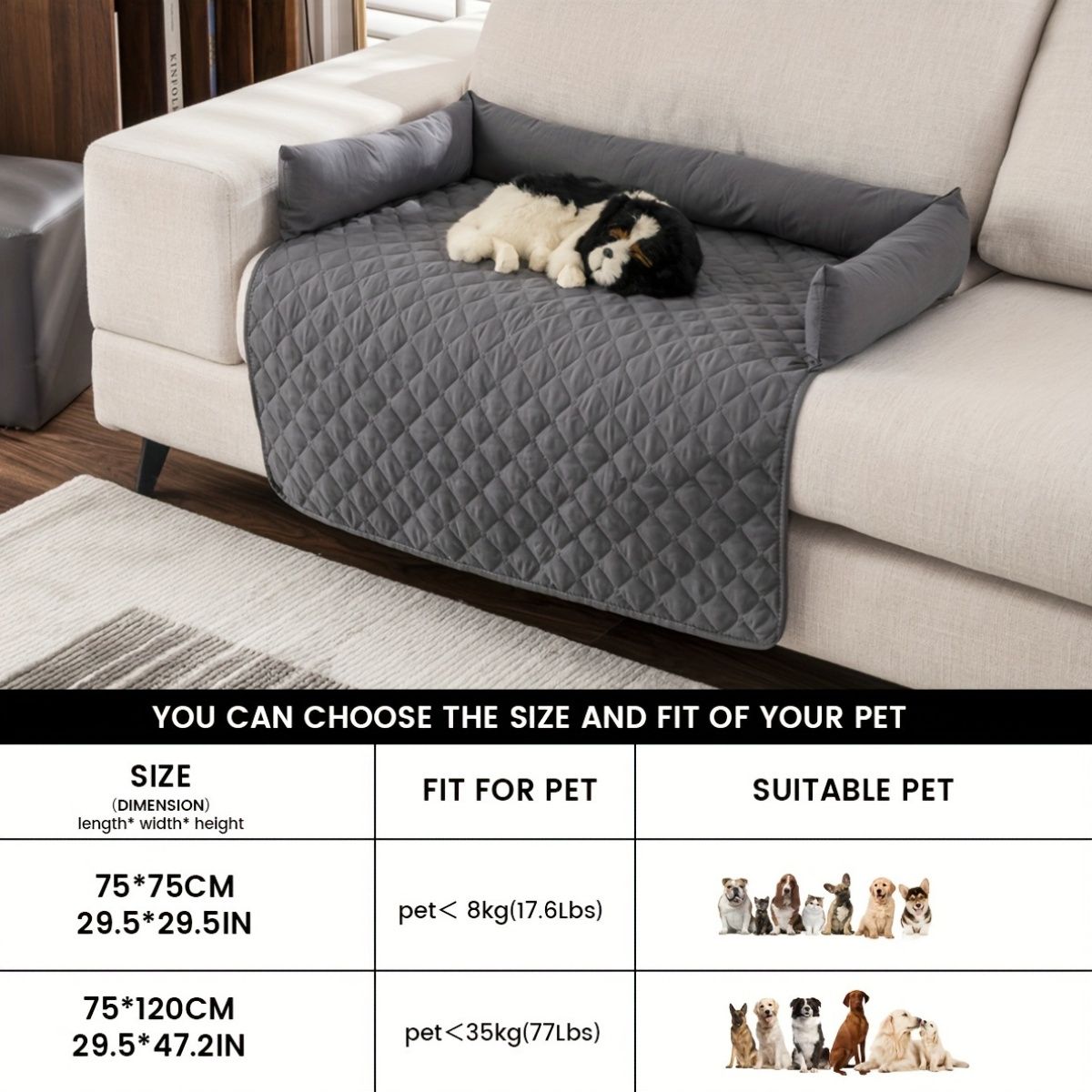 Scratch Resistant Pet Bed Cover, TPE Pet Furniture Protector, 75x75 cm V1102-136-15377