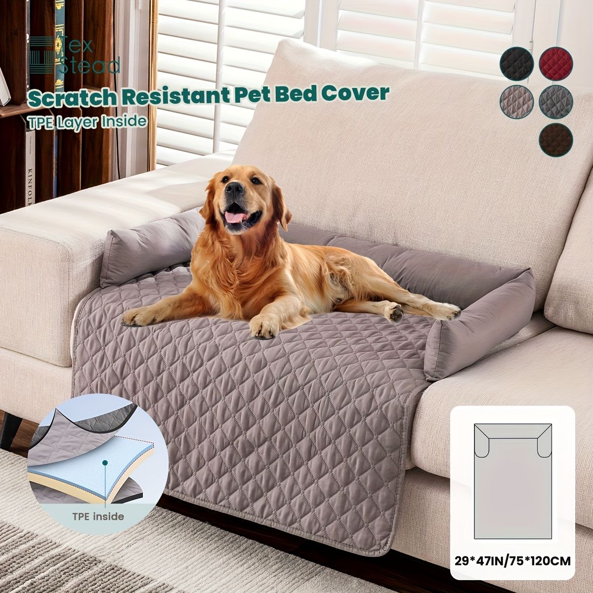 Scratch Resistant Pet Bed Cover, TPE Pet Furniture Protector, 75x75 cm V1102-136-15377