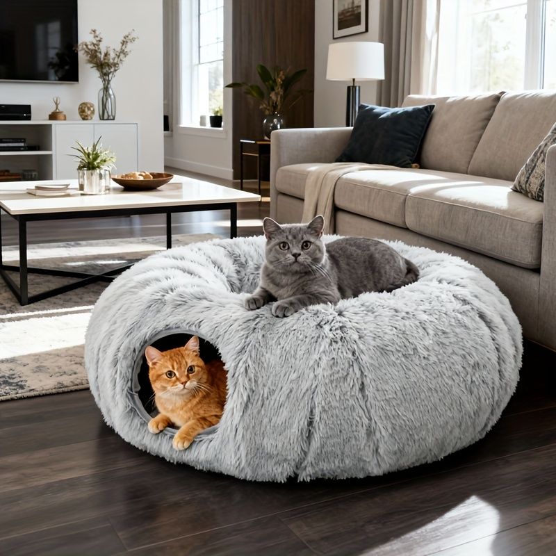 cat bed, fluffy cat bed, cat hide - away bed, multi - cat bed, pet furniture V1102-136-GRE-44379