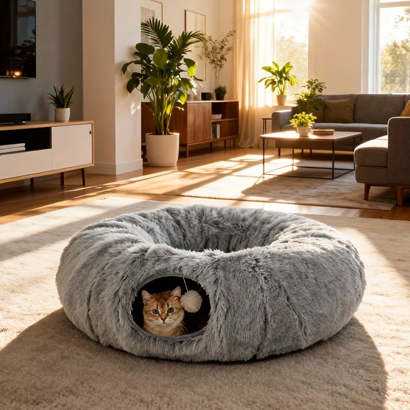 cat bed, fluffy cat bed, cat hide - away bed, multi - cat bed, pet furniture V1102-136-GRE-44379