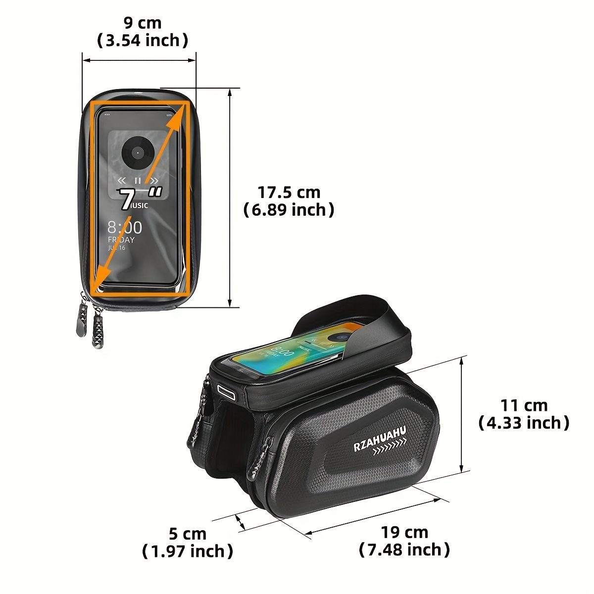 Bicycle Phone Bag for 7-Inch Devices, Durable Bike Accessory V1102-139-BLA-22267