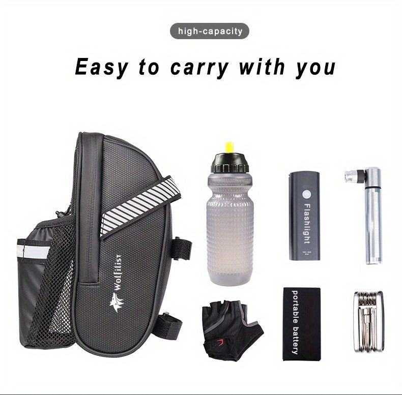 Bicycle Tail Bag with Quick Access Kettle Pocket & Reflective Safety Light V1102-139-BLA-38274