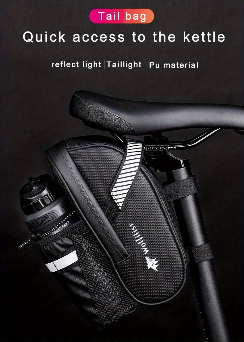Bicycle Tail Bag with Quick Access Kettle Pocket & Reflective Safety Light V1102-139-BLA-38274