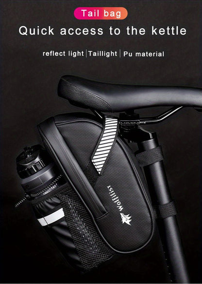 Bicycle Tail Bag with Quick Access Kettle Pocket & Reflective Safety Light V1102-139-BLA-38274