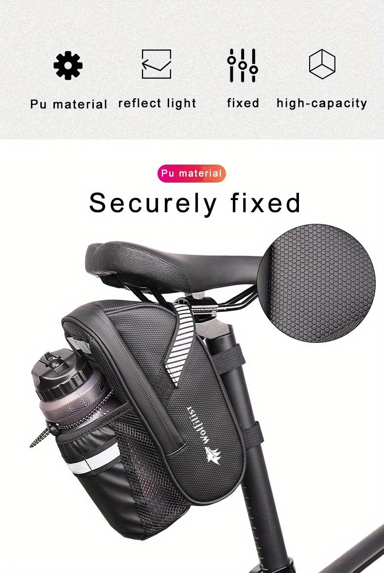 Bicycle Tail Bag with Quick Access Kettle Pocket & Reflective Safety Light V1102-139-BLA-38274