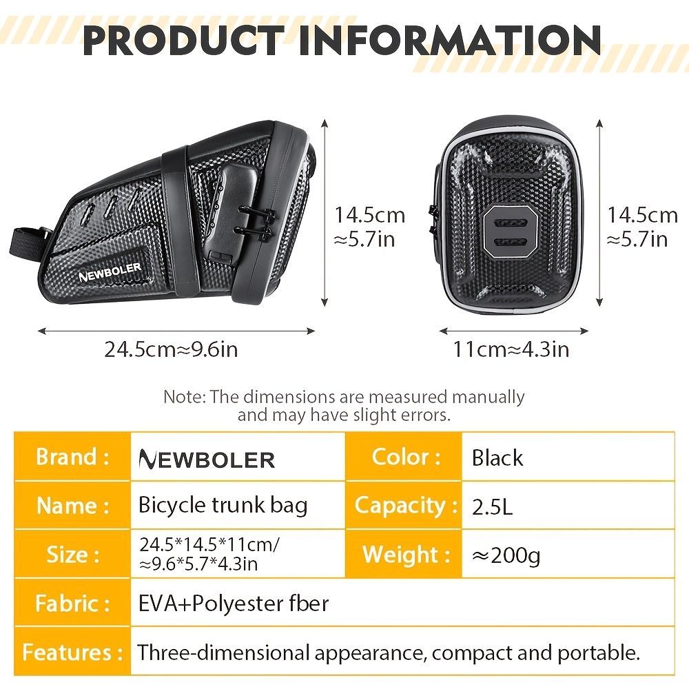 Bicycle Saddle Bag - Large Capacity Water-Resistant Storage for Cycling Essentials V1102-139-BLA-80416
