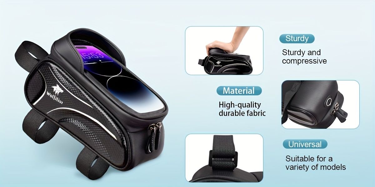 Bicycle Phone Bag for 7-Inch Devices, Durable Bike Accessory V1102-139-BLA-83763