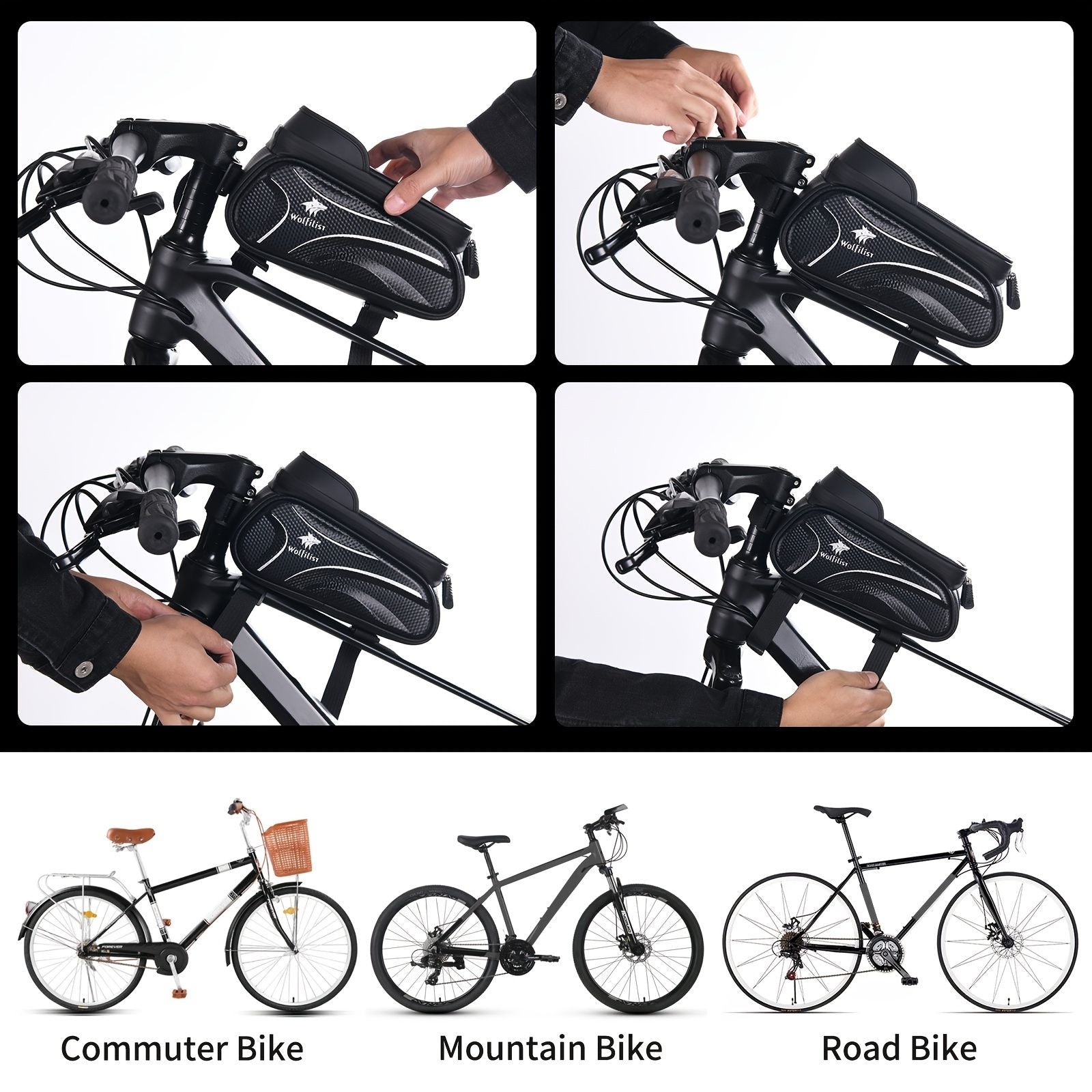 Bicycle Phone Bag for 7-Inch Devices, Durable Bike Accessory V1102-139-BLA-83763