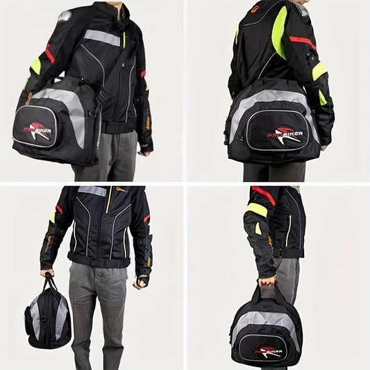 Black White motorcycle shoulder bag, Pro Biker bag, biking accessory, high-quality bag, durable bag, biker V1102-139-WHI-11456