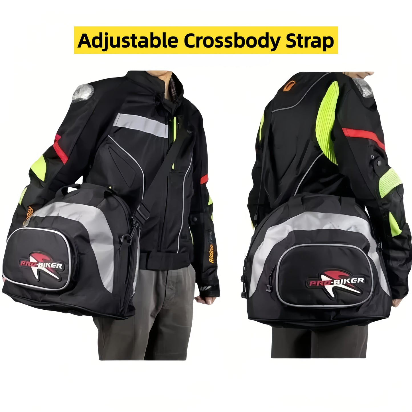 Black White motorcycle shoulder bag, Pro Biker bag, biking accessory, high-quality bag, durable bag, biker V1102-139-WHI-11456