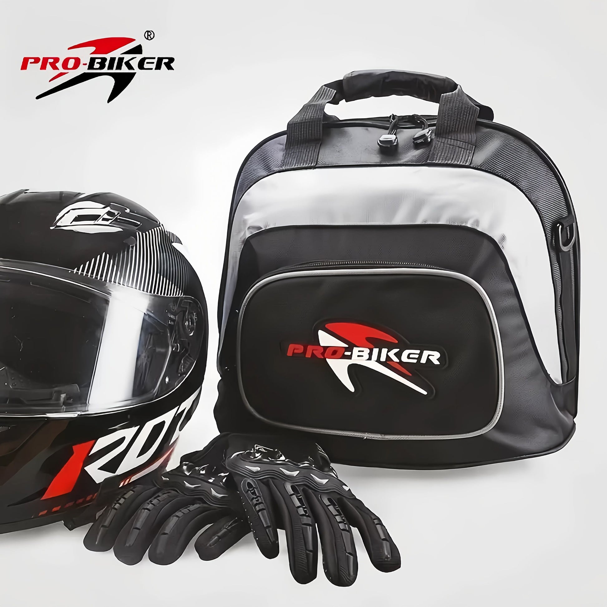 Black White motorcycle shoulder bag, Pro Biker bag, biking accessory, high-quality bag, durable bag, biker V1102-139-WHI-11456