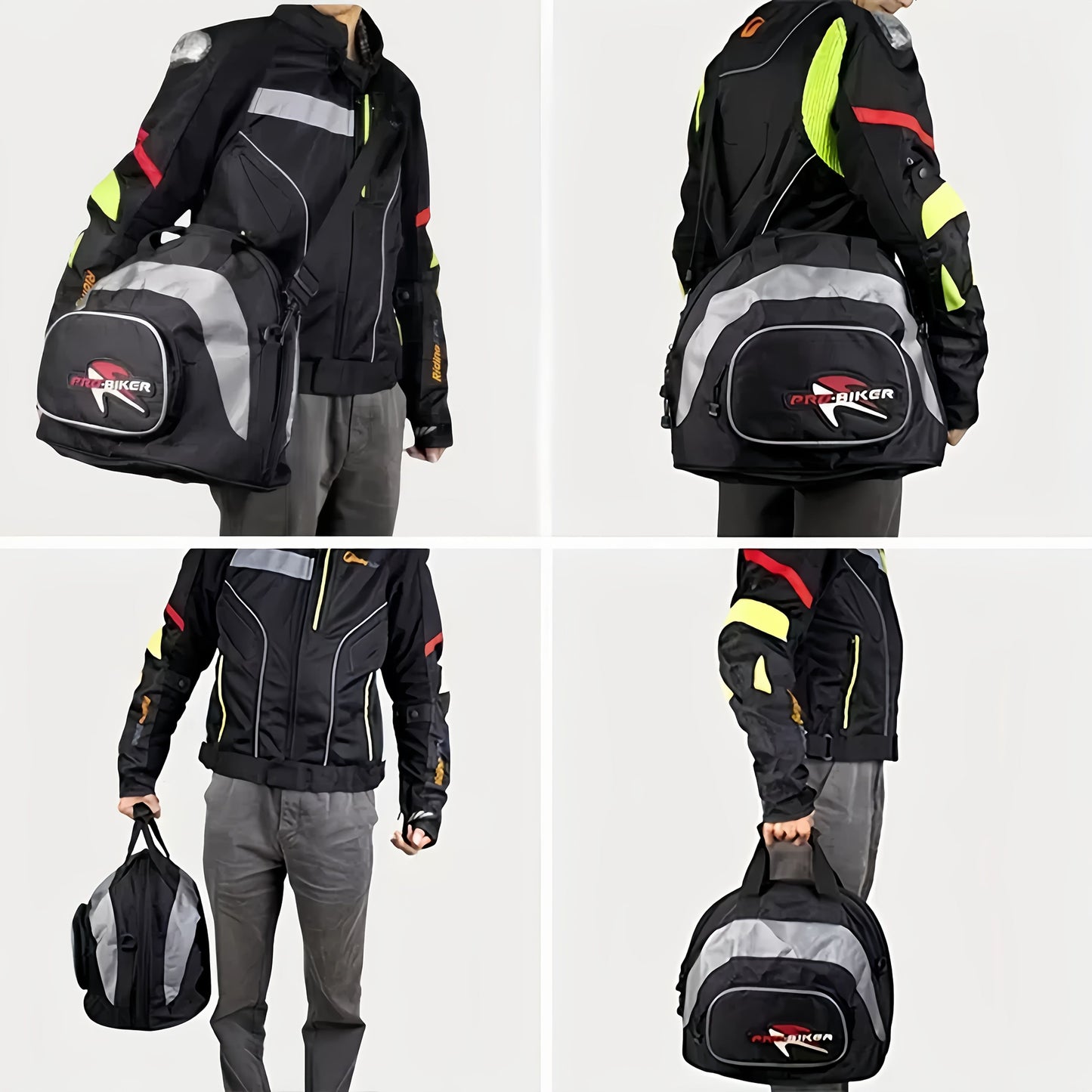 Black White motorcycle shoulder bag, Pro Biker bag, biking accessory, high-quality bag, durable bag, biker V1102-139-WHI-11456
