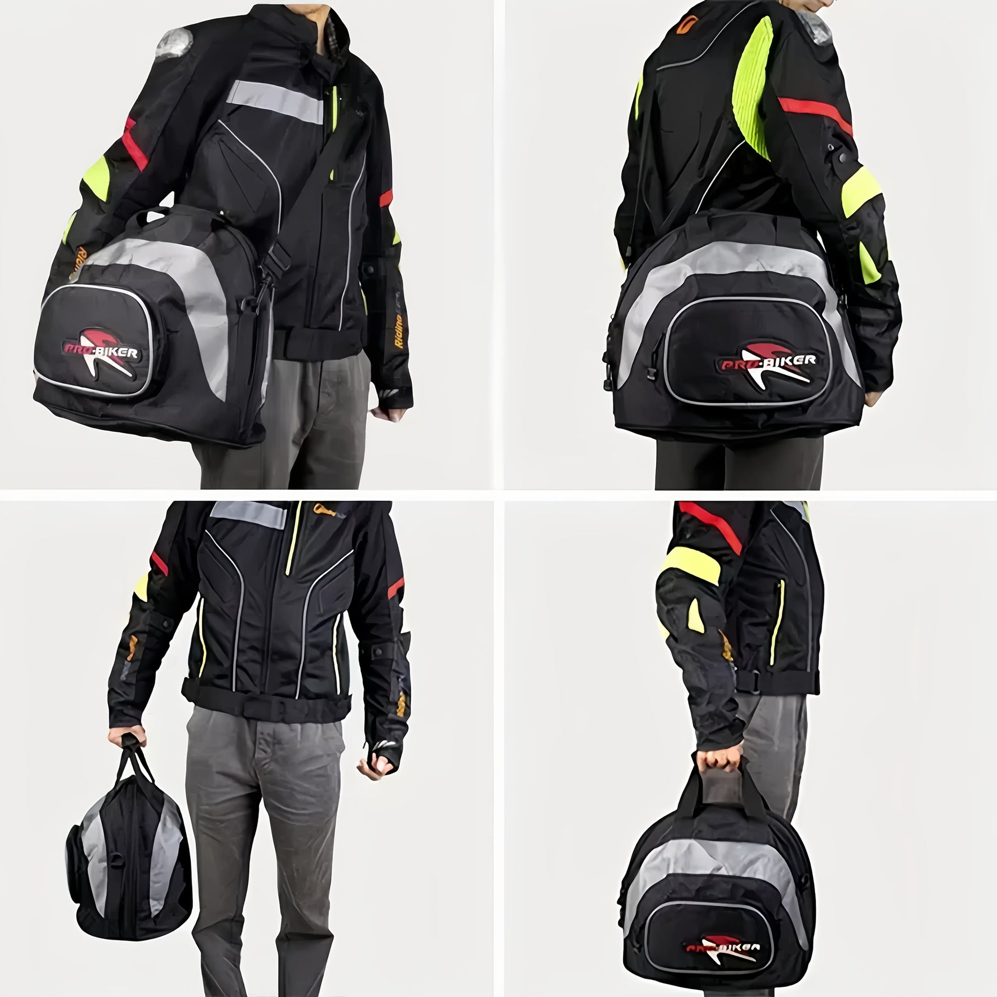Black White motorcycle shoulder bag, Pro Biker bag, biking accessory, high-quality bag, durable bag, biker V1102-139-WHI-11456