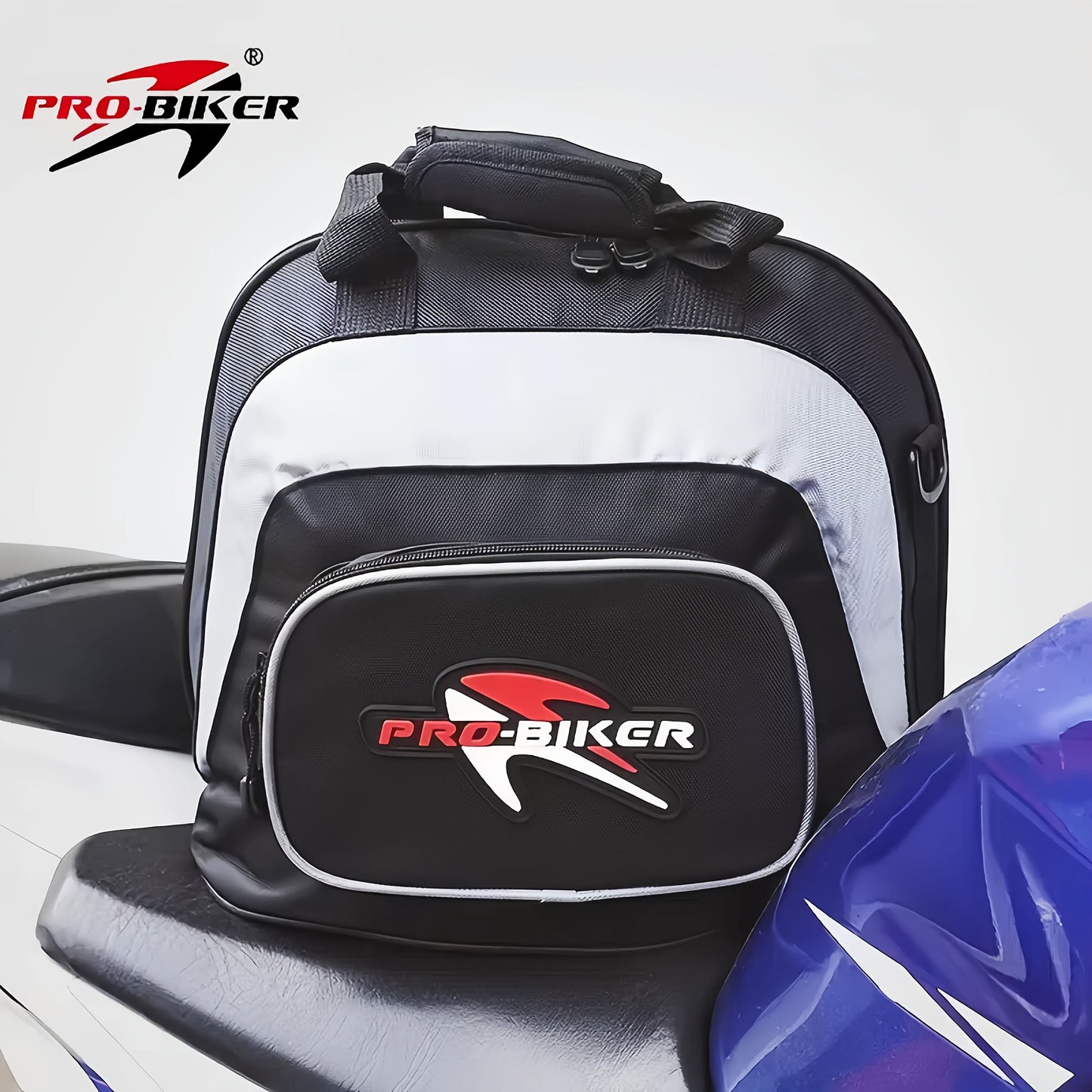 Black White motorcycle shoulder bag, Pro Biker bag, biking accessory, high-quality bag, durable bag, biker V1102-139-WHI-11456