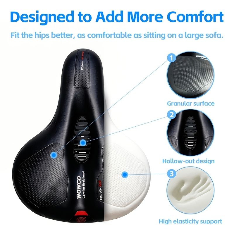 bicycle saddle, comfortable bicycle saddle, high-quality bike parts, granular surface saddle, hollow-out V1102-140-BLA-77602