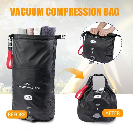 Black inflatable dry bag set, 25L dry bag, waterproof travel bag, inflatable waterproof bag, outdoor dry bag, V1102-143-99925