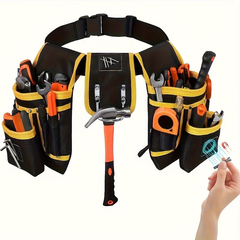 Black Yellow tool belt, industrial tools, work safety equipment, multiple pockets, durable tool belt, V1102-144-BLA-27627