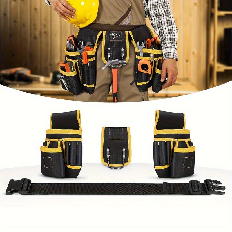 Black Yellow tool belt, industrial tools, work safety equipment, multiple pockets, durable tool belt, V1102-144-BLA-27627