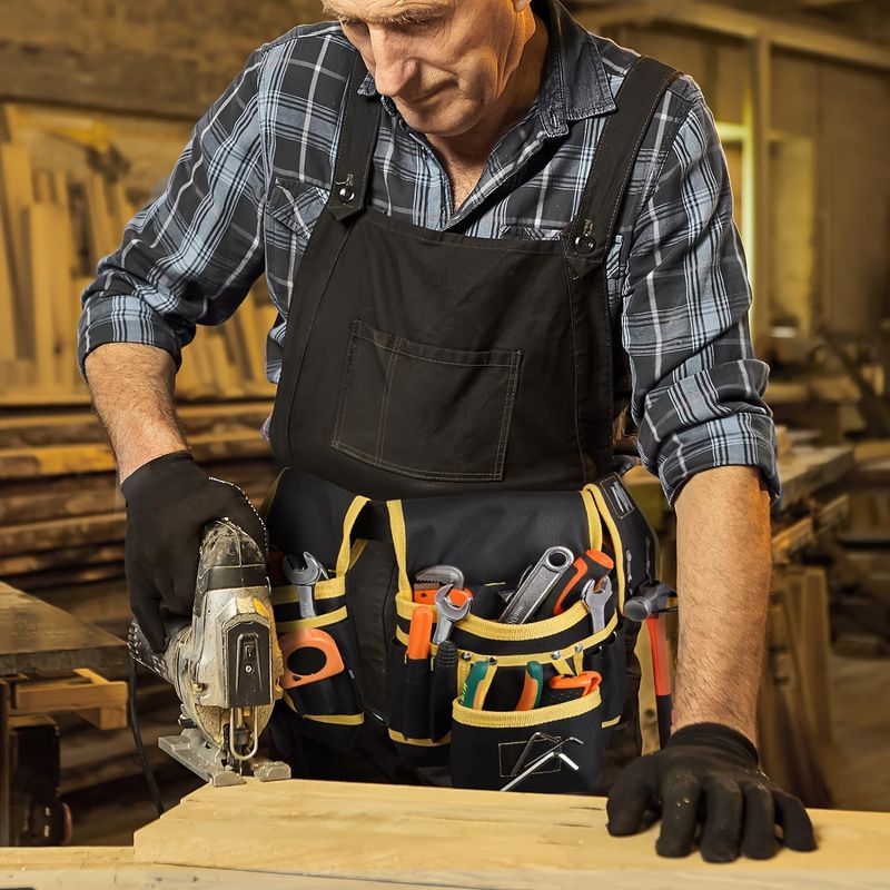 Black Yellow tool belt, industrial tools, work safety equipment, multiple pockets, durable tool belt, V1102-144-BLA-27627
