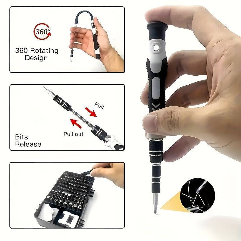 Black precision screwdriver set, drill bit set, DIY tools, professional tools, high-quality tools, V1102-145-BLA-30313