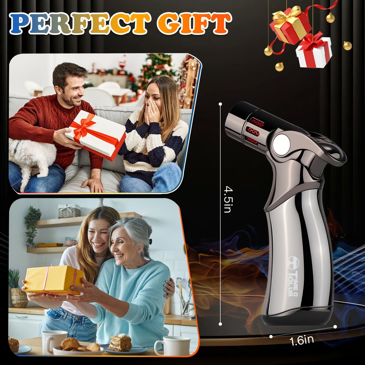 butane torch lighter, refillable torch lighter, air-permeable mesh lighter, mirror finish lighter, V1102-145-BLA-33420