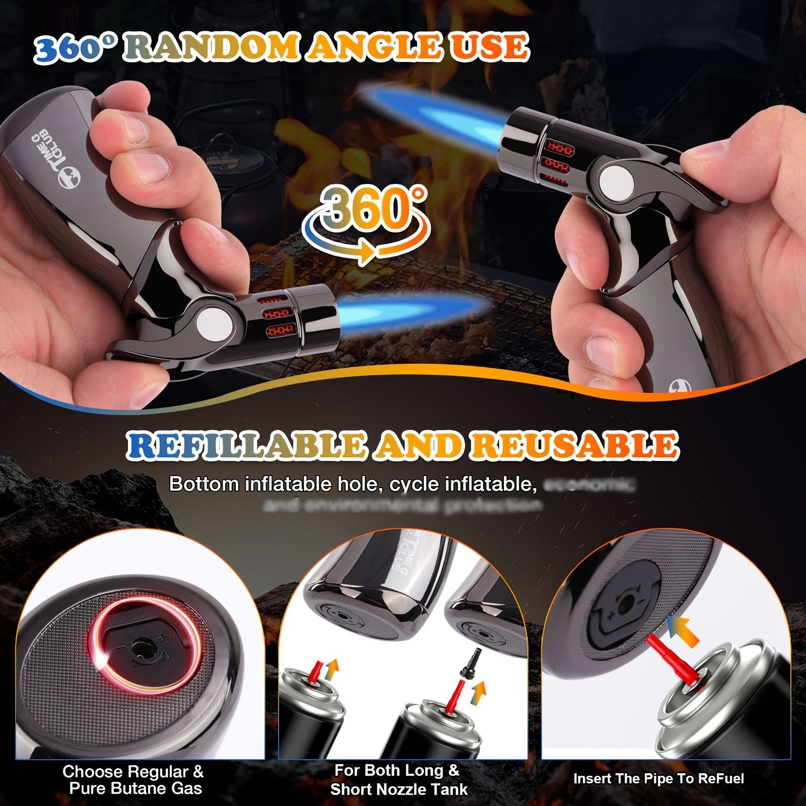 butane torch lighter, refillable torch lighter, air-permeable mesh lighter, mirror finish lighter, V1102-145-BLA-33420