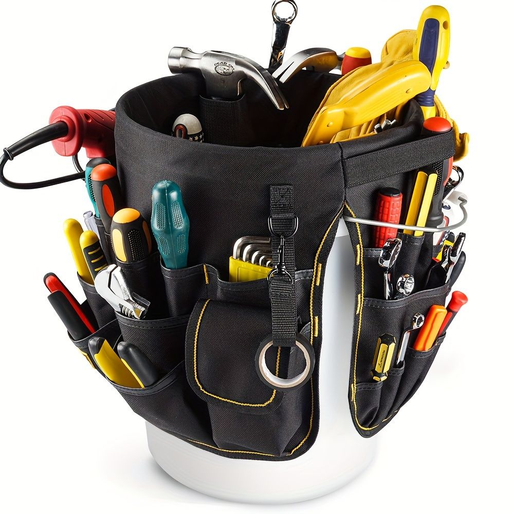 Black bucket tool organizer, tool storage, heavy duty tool organizer, multiple tool pockets, DIY tool V1102-148-SIL-80786
