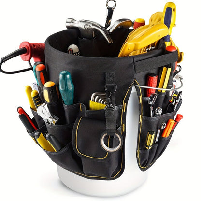 Black bucket tool organizer, tool storage, heavy duty tool organizer, multiple tool pockets, DIY tool V1102-148-SIL-80786