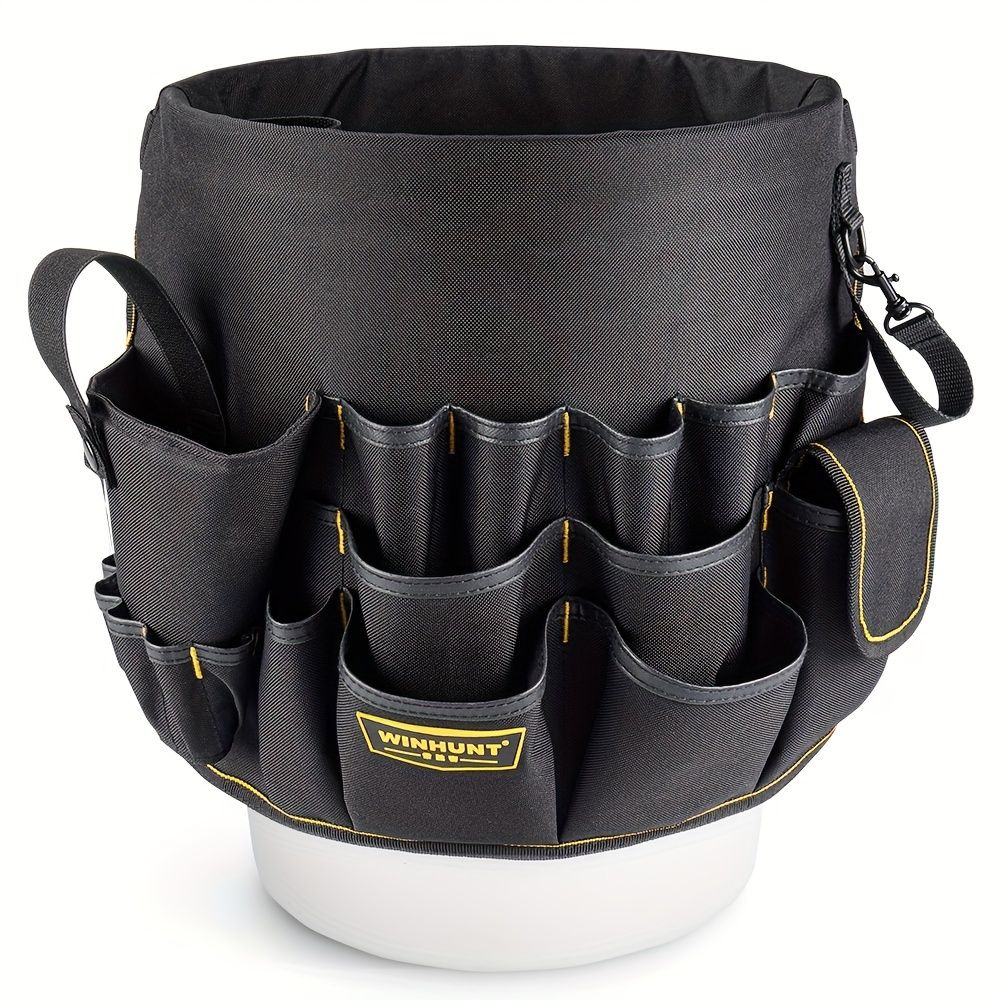 Black bucket tool organizer, tool storage, heavy duty tool organizer, multiple tool pockets, DIY tool V1102-148-SIL-80786