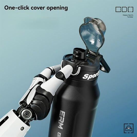 Black insulated water bottle, sports bottle 1000ml, 316 stainless steel bottle, one-click water bottle, gym V1102-754-92908