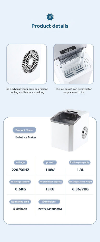mini ice maker, household ice maker, portable ice maker, desktop ice maker, automatic ice maker, smart ice maker, bullet ice maker, dormitory ice maker, Australia, summer, small appliance, countertop ice machine - White - Size Australian Standard