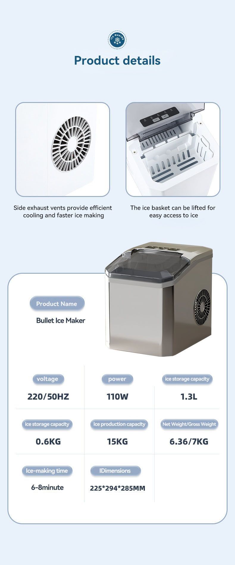 mini ice maker, household ice maker, portable ice maker, desktop ice maker, automatic ice maker, smart ice maker, bullet ice maker, dormitory ice maker, Australia, summer, small appliance, countertop ice machine - White - Size Australian Standard