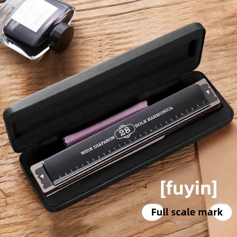Black 28-hole harmonica, double-row harmonica, professional harmonica, diatonic harmonica, music accessory, V1102-778-BLA-28573