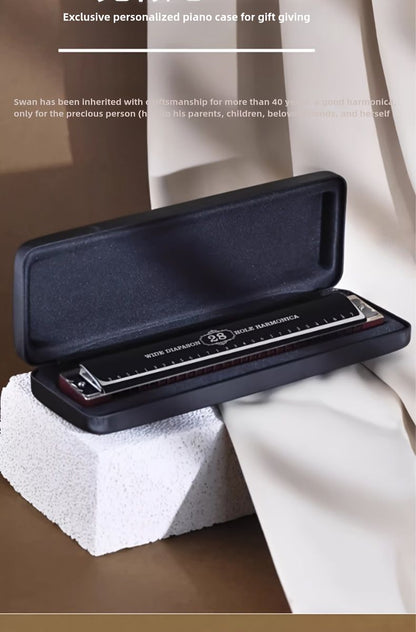 Black 28-hole harmonica, double-row harmonica, professional harmonica, diatonic harmonica, music accessory, V1102-778-BLA-28573