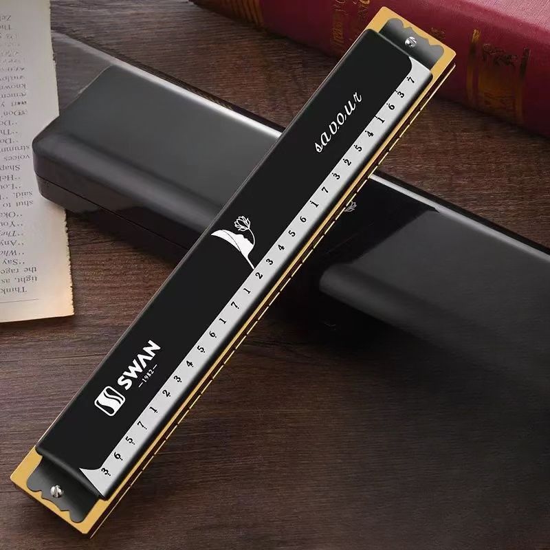 Black 28-hole harmonica, double-row harmonica, professional harmonica, diatonic harmonica, music accessory, V1102-778-BLA-28573