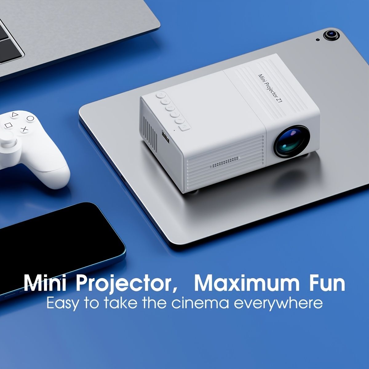 80-inch projector, LED projector, remote control projector, USB phone link projector, home entertainment V1102-787-WHI-21431