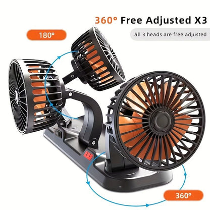 3-Head Car Circulating Fan with Multi-Directional Airflow V1102-800-BLA-11523