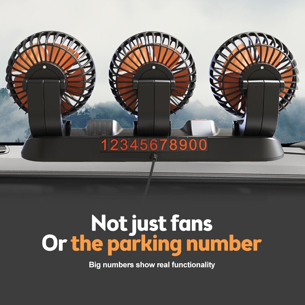 3-Head Car Circulating Fan with Multi-Directional Airflow V1102-800-BLA-11523