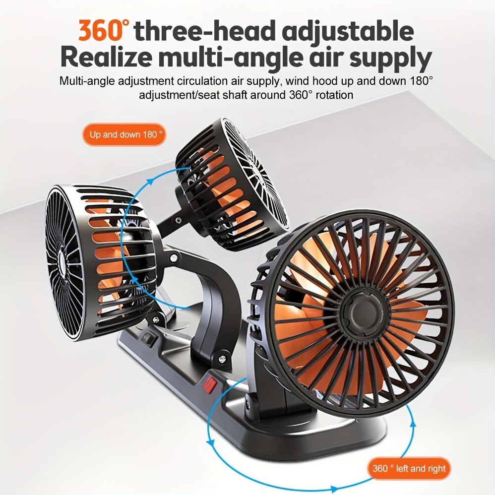 3-Head Car Circulating Fan with Multi-Directional Airflow V1102-800-BLA-11523