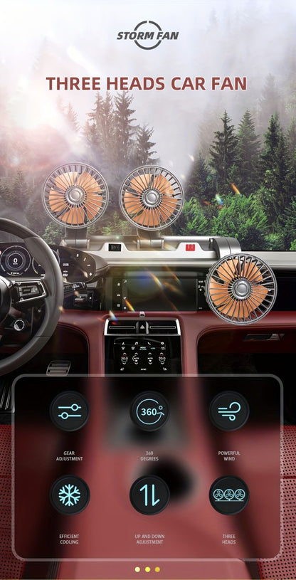 3-Head Car Circulating Fan with Multi-Directional Airflow V1102-800-BLA-11523