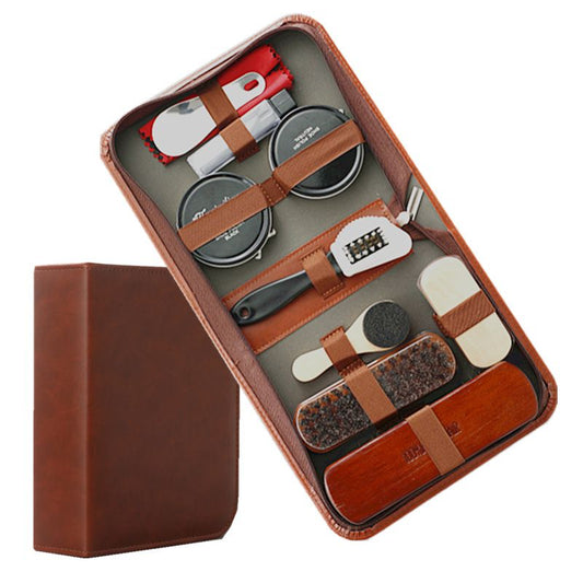 Gold Men's shoe care kit, leather shoe care, men's accessories, shoe care tools, leather case, Australian V1102-918-SIL-13110