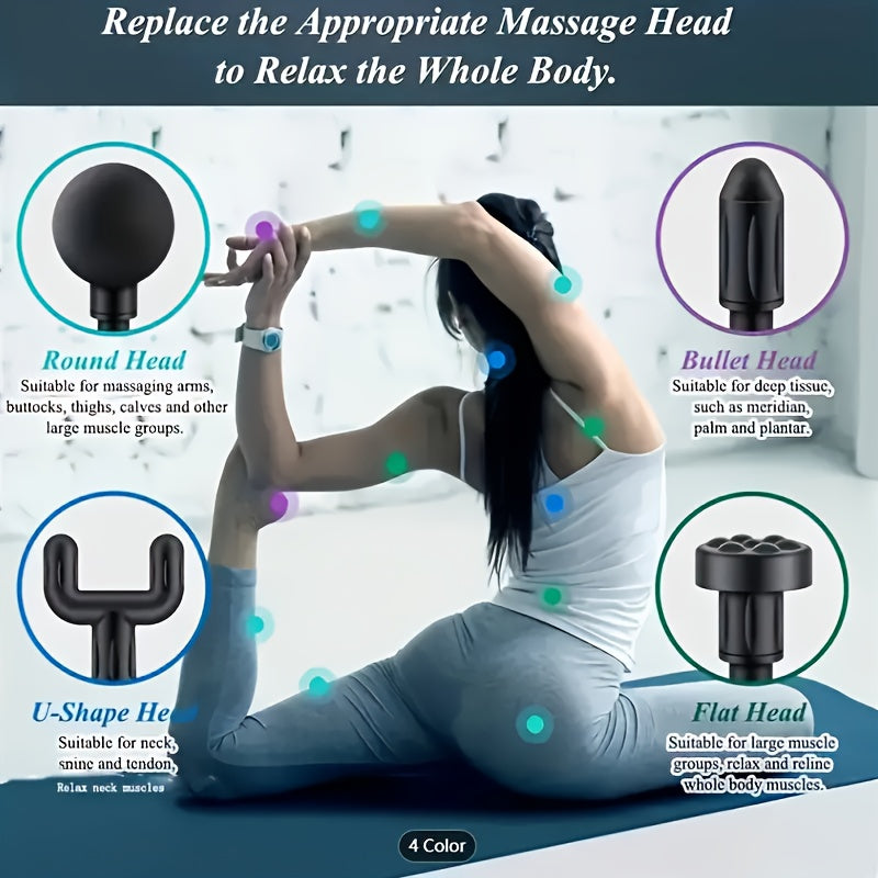 Black**Portable Deep Tissue Massager | 6-Speed & 4 Heads & 15-Min Timer|Professional Muscle Recovery, Anytime V1102-AMY001