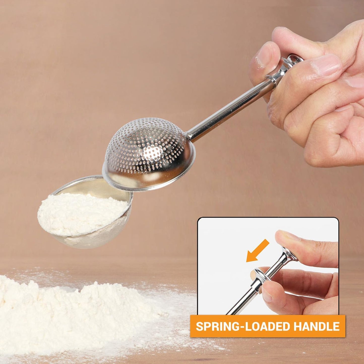 Flour Duster, One-Hand Operation, 304 Stainless Steel Powder Sugar Bowl Dusting Duster, Dusting Flour Sieve V1102-B08GPLXCKZ