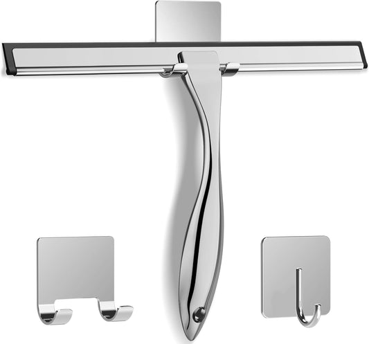 Multipurpose Stainless Steel Shower Scraper for Shower Door with 2 Adhesive Hooks, Bathroom Cleaning Tools V1102-B0BZZB75CG